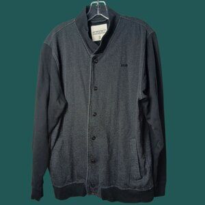 Ezekiel Mens Button-Up Black Cardigan With Pockets Black/Gray Xlarge